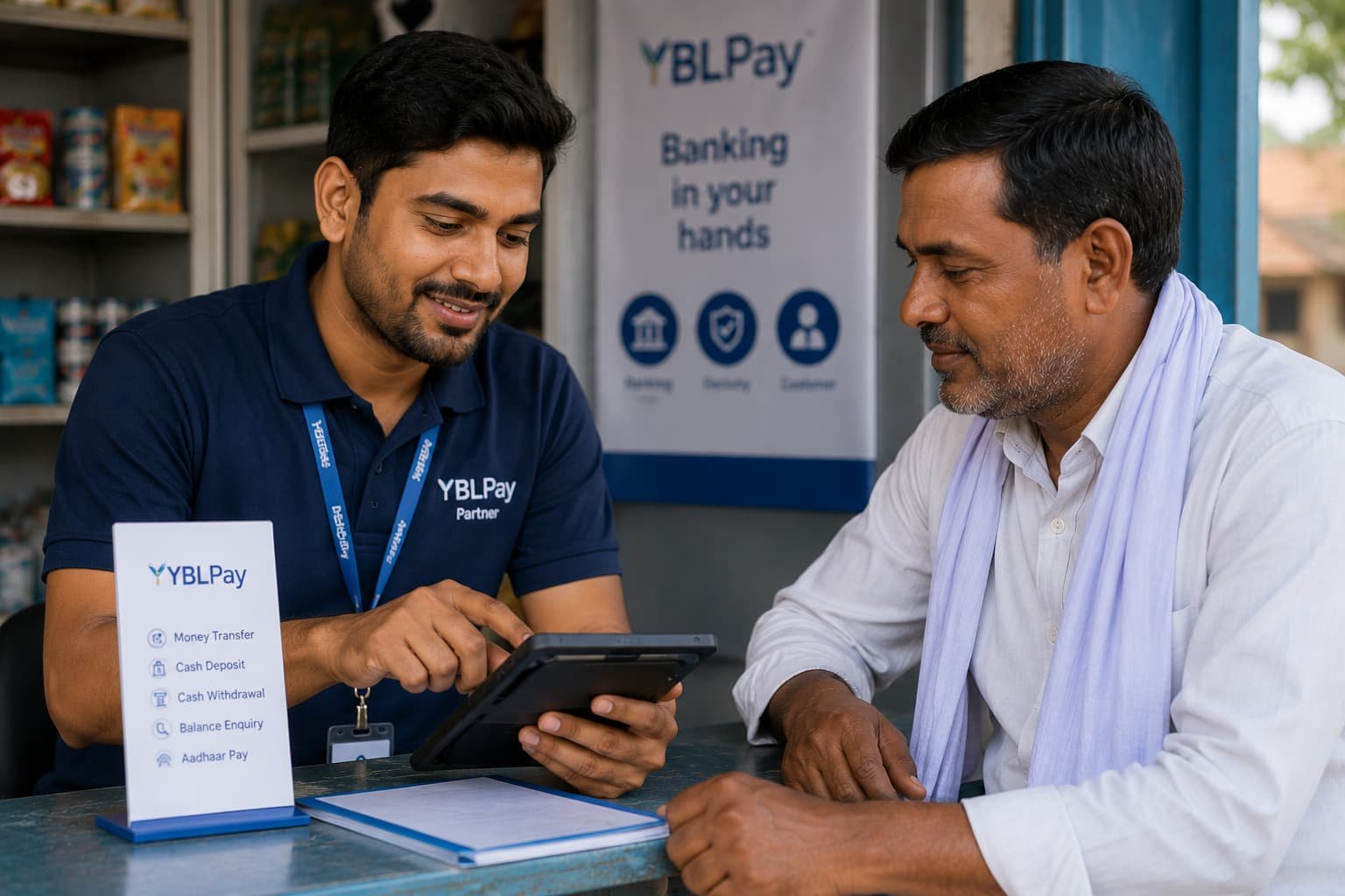 YBLPay partner assisting a customer with a banking transaction